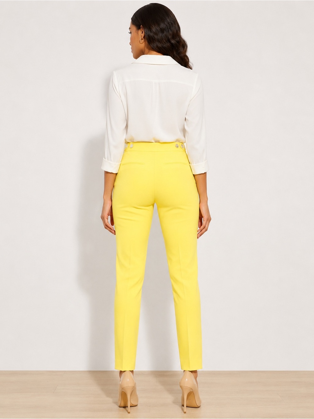 CALVIN KLEIN BRIGHT YELLOW TAILORED PANTS | SLIM ANKLE TROUSERS | SIZE 2 | NWT - Picture 2 of 12